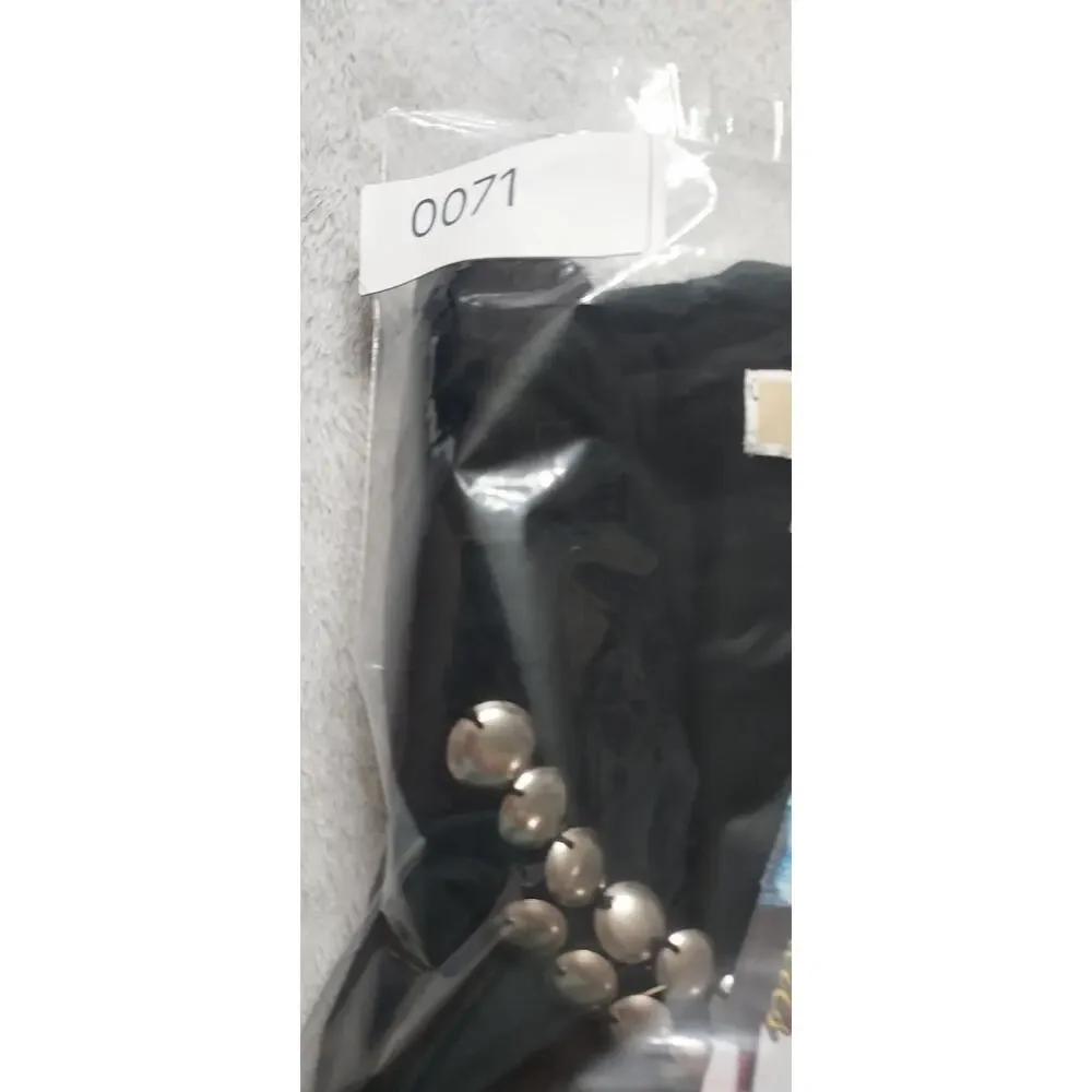 Michael Kors Black Long Sleeve Top V Neck Metal Disc